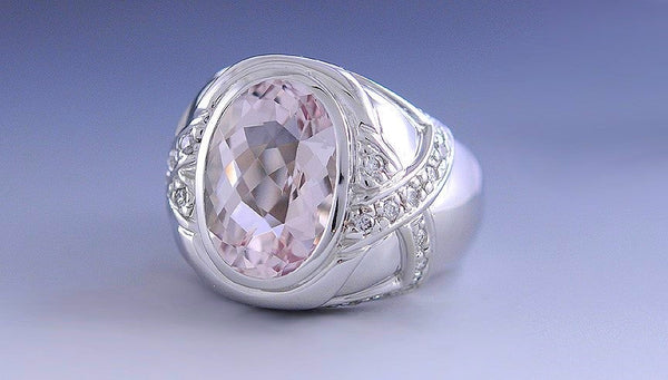 Stunning 5.5CT Pink Blush Morganite 14K White Gold Gemstone Ring