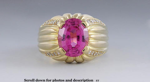 Attractive 18k Yellow Gold Pink Tourmaline & Diamond Ring