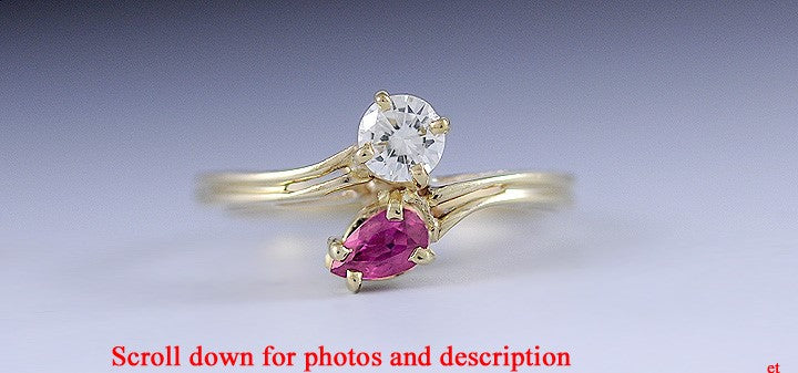 Stunning 14K Yellow Gold Ruby & Sparkling Diamond Toi Et Moi Ring Size 6.25