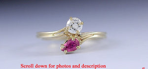 Stunning 14K Yellow Gold Ruby & Sparkling Diamond Toi Et Moi Ring Size 6.25