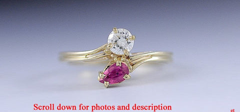 Stunning 14K Yellow Gold Ruby & Sparkling Diamond Toi Et Moi Ring Size 6.25