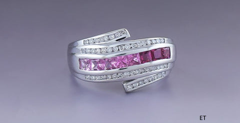 Gorgeous 14k White Gold ~.75ct Pink Sapphire & ~.50ct Diamond Ombre Ring Size 7