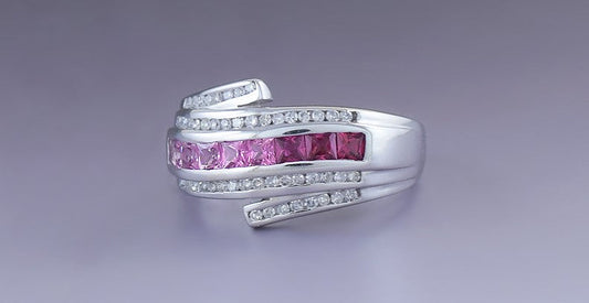 Gorgeous 14k White Gold ~.75ct Pink Sapphire & ~.50ct Diamond Ombre Ring Size 7