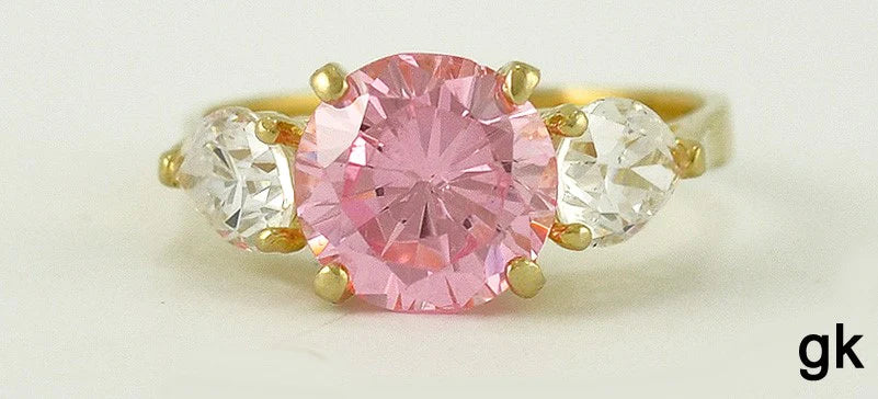 Lovely 14k Yellow Gold and Pink Synthetic Stone Ring Size 7