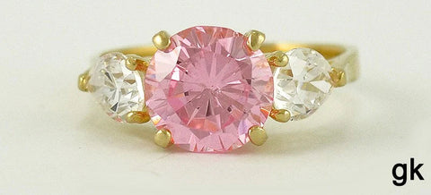 Lovely 14k Yellow Gold and Pink Synthetic Stone Ring Size 7
