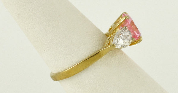 Lovely 14k Yellow Gold and Pink Synthetic Stone Ring Size 7