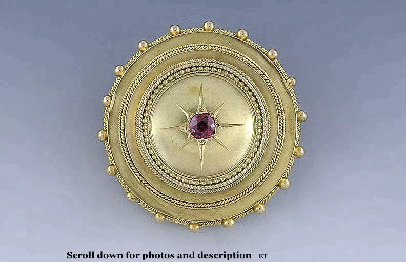 Gorgeous c1860s-1870s Victorian 14k Gold Ruby Locket Brooch/Pin