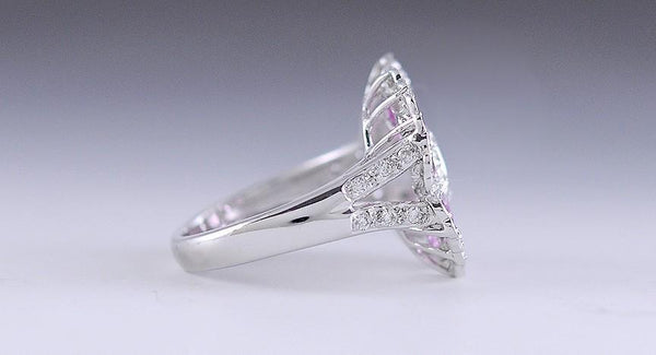 Superb Diamond and Pink Sapphire 18K White Gold Flower Ring