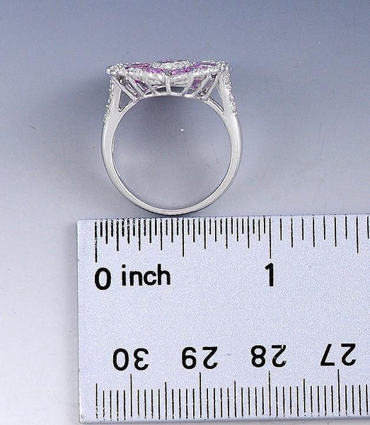 Superb Diamond and Pink Sapphire 18K White Gold Flower Ring