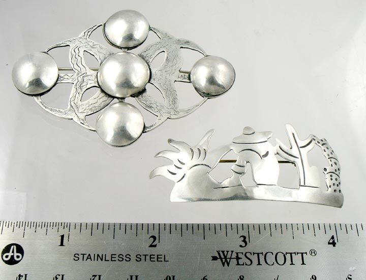 2 Hand Made Vintage Mexican Sterling Sombrero Cactus Pins/Brooches