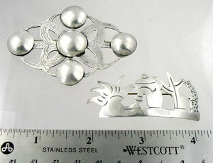 2 Hand Made Vintage Mexican Sterling Sombrero Cactus Pins/Brooches