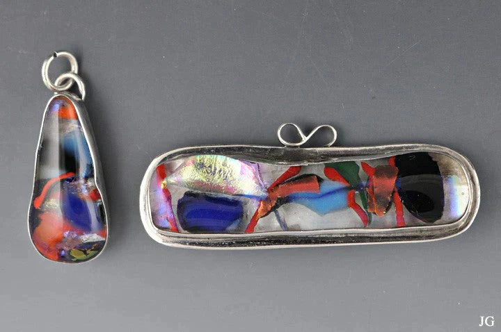 Sterling Silver Pin Brooch and Pendant Blown Art Glass