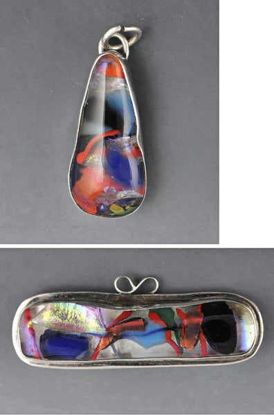 Sterling Silver Pin Brooch and Pendant Blown Art Glass