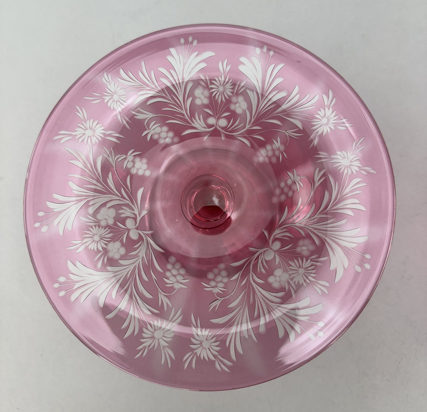 Rare Pair c1915 Carder Steuben Red Cut Clear Low Tazzas Compotes Pedestal Bowls