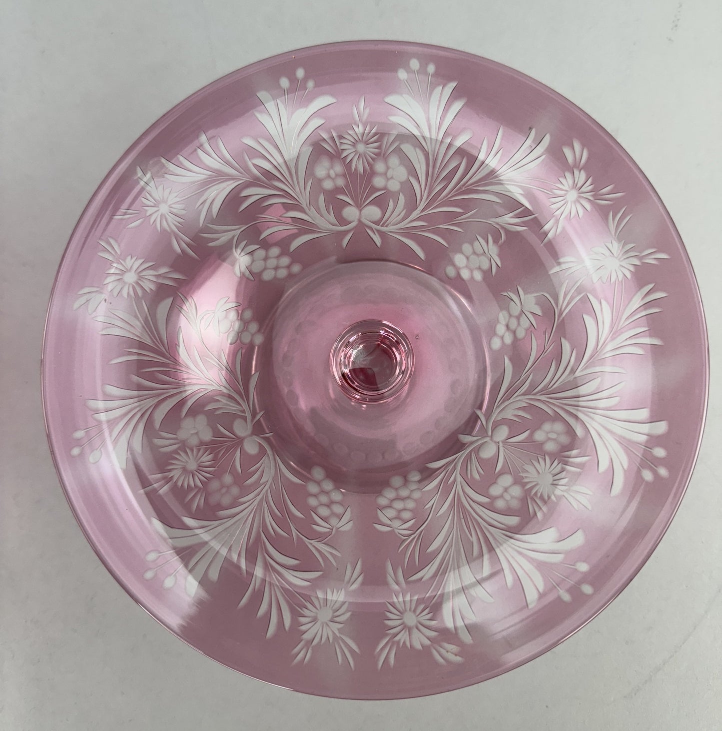 Rare Pair c1915 Carder Steuben Red Cut Clear Low Tazzas Compotes Pedestal Bowls