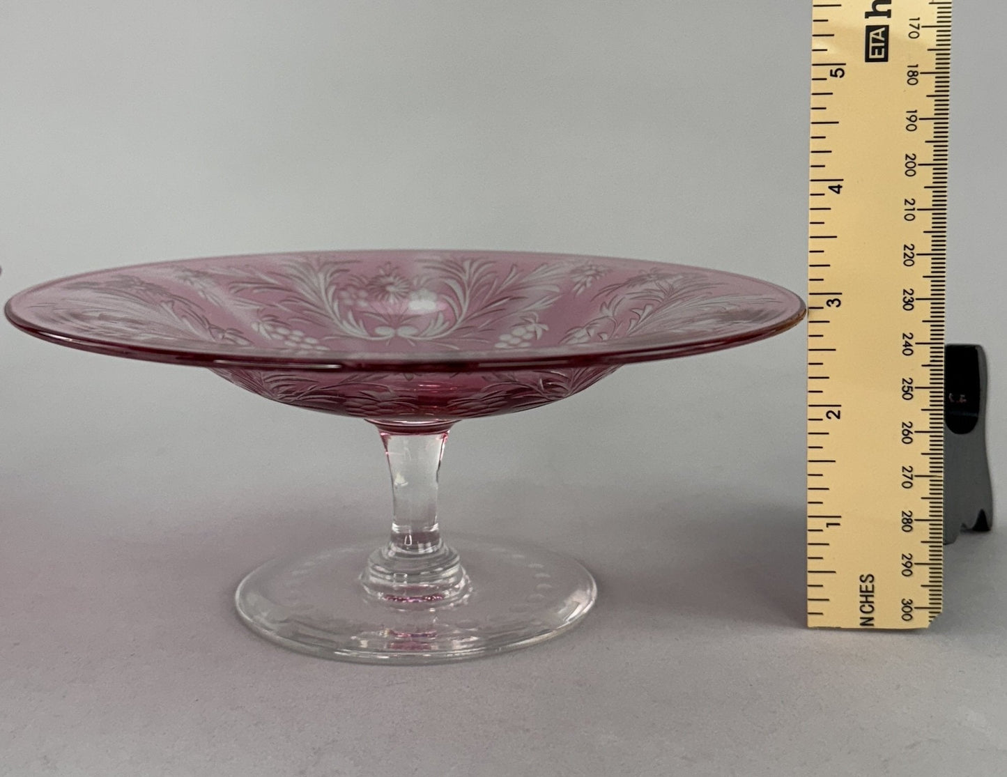 Rare Pair c1915 Carder Steuben Red Cut Clear Low Tazzas Compotes Pedestal Bowls