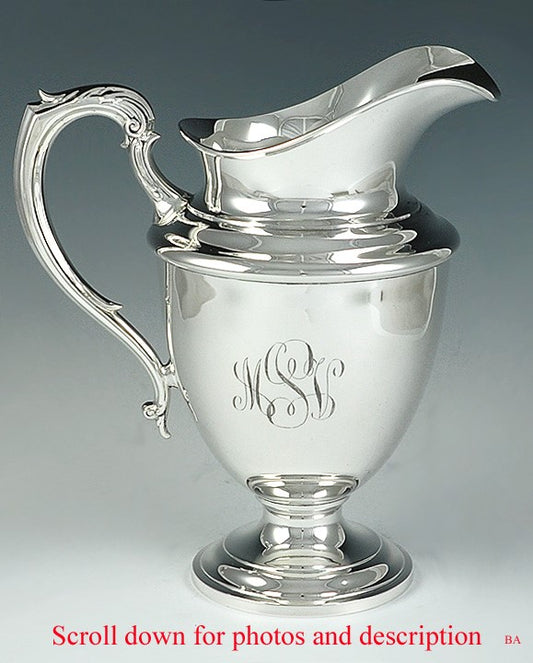 Classical Form Towle Solid Sterling Silver Water Pitcher 9 5/8"