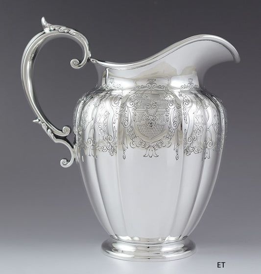 c1900-1925 Beautiful American Sterling Silver Hand Chased 4 Pint Water Pitcher