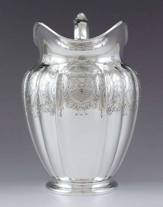 c1900-1925 Beautiful American Sterling Silver Hand Chased 4 Pint Water Pitcher
