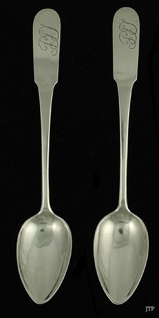 2 American Coin Silver Fiddle Teaspoons John Allen Shaw