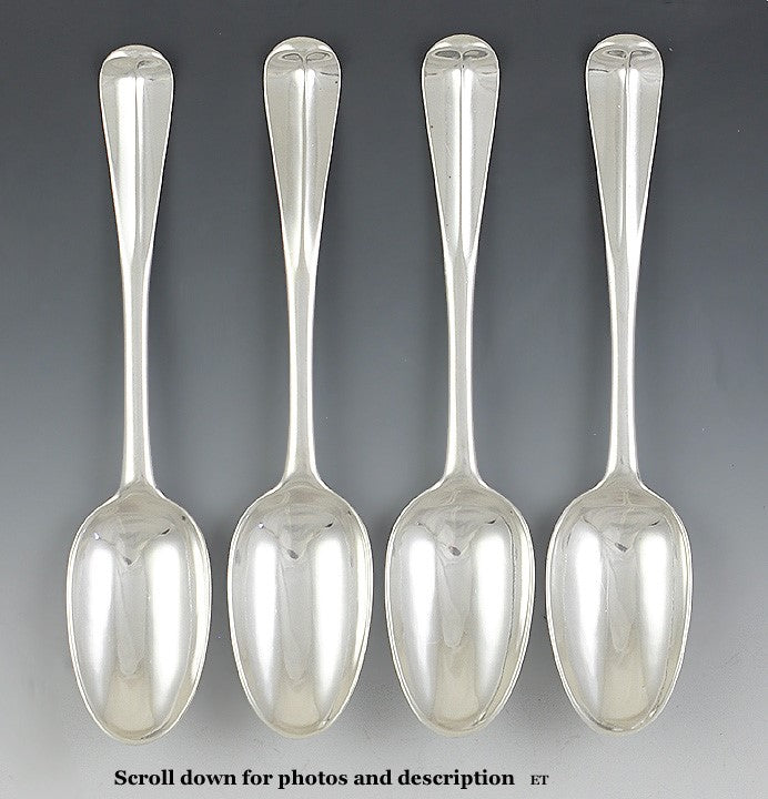 4 Antique 1735 Irish Sterling Silver Hanoverian Serving Soup Spoons 8 1/8"