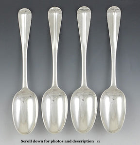 4 Antique 1735 Irish Sterling Silver Hanoverian Serving Soup Spoons 8 1/8"