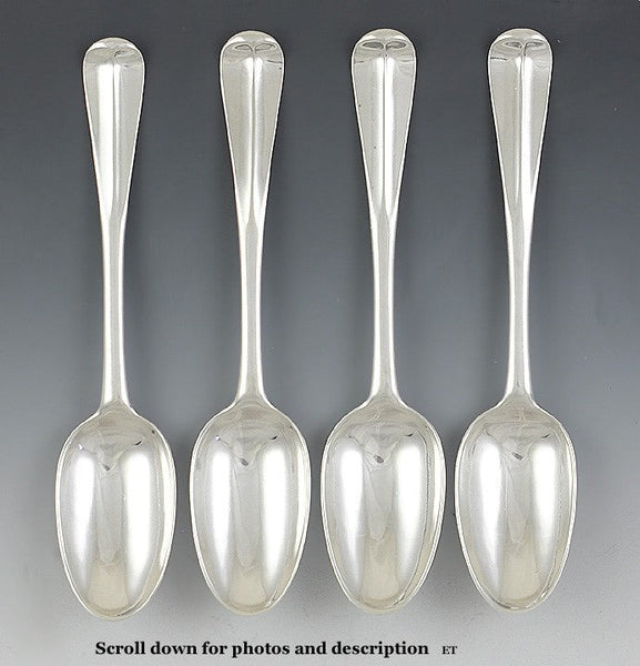 4 Antique 1735 Irish Sterling Silver Hanoverian Serving Soup Spoons 8 1/8"
