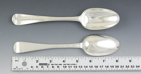 4 Antique 1735 Irish Sterling Silver Hanoverian Serving Soup Spoons 8 1/8"