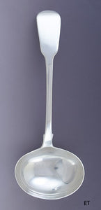 1828 Fine English Georgian Sterling Silver Fiddle Gravy Sauce Serving Ladle