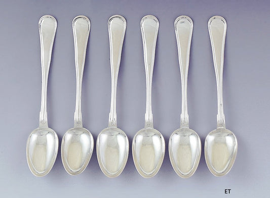 c1800-1850 Nice Set 6 European? Silver Thread Pattern Teaspoons