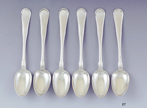 c1800-1850 Nice Set 6 European? Silver Thread Pattern Teaspoons