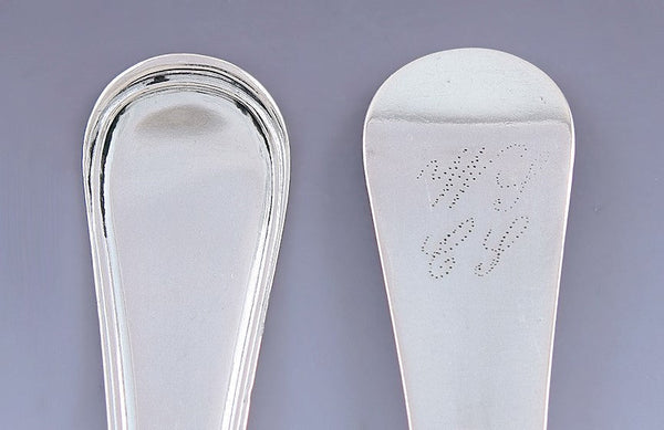 c1800-1850 Nice Set 6 European? Silver Thread Pattern Teaspoons