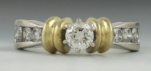 Eye Catching Two Tone 14K Gold & Brilliant Diamond Ring Size 6.75