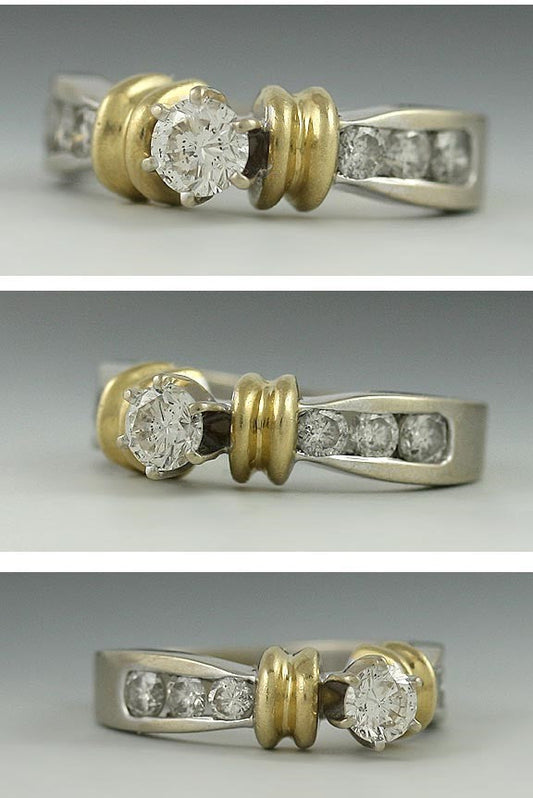 Eye Catching Two Tone 14K Gold & Brilliant Diamond Ring Size 6.75