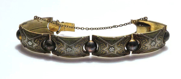 Lovely VTG Toledo Damascene Mixed Metal Inlay Panel Star Bracelet