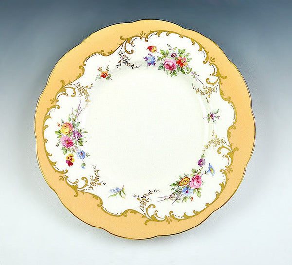 12 Mintons Gilt Floral Porcelain Luncheon Plates - Orange Border Patt H4704