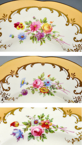 12 Mintons Gilt Floral Porcelain Luncheon Plates - Orange Border Patt H4704