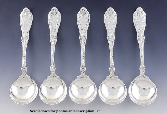 5 Antique Gorham Paris 1901 Sterling Silver Bouillon Soup Spoons 5 1/4"