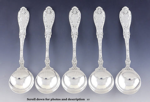 5 Antique Gorham Paris 1901 Sterling Silver Bouillon Soup Spoons 5 1/4"