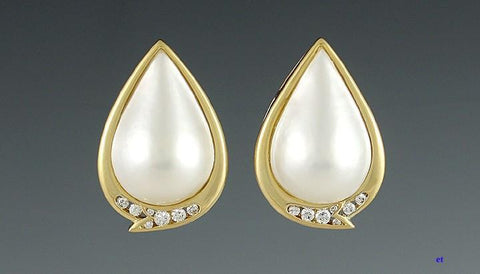 18k Yellow Gold Diamond & Mabe Pearl Clipback Earrings