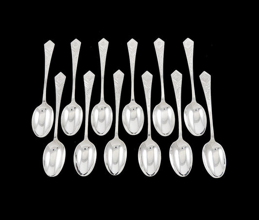 12 Antique English Sterling Silver 1894 Victorian Engraved Demitasse Spoons