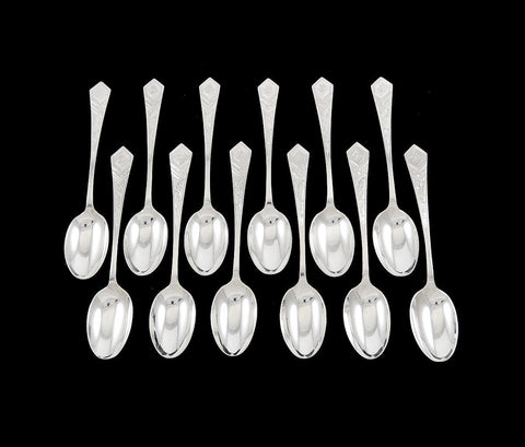 12 Antique English Sterling Silver 1894 Victorian Engraved Demitasse Spoons