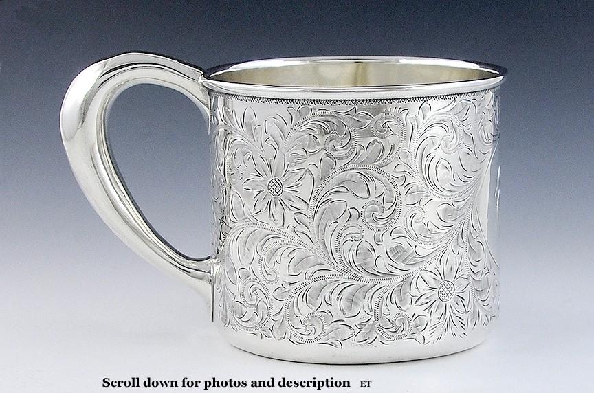 Antique c1910 Sterling Silver Albert Gannon Philadelphia Flower Youth Cup Mug