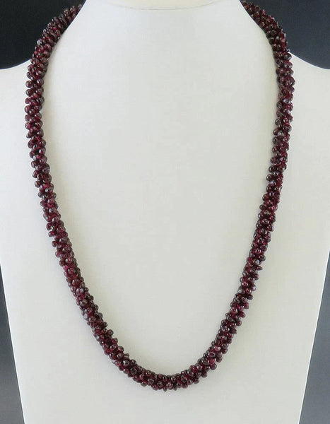 Vintage Twist Bead Polished Natural Garnet Gemstone Long Necklace