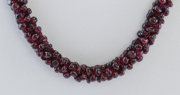 Vintage Twist Bead Polished Natural Garnet Gemstone Long Necklace