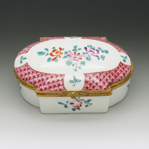 c1920s French Samson Porcelain Floral Hand Painted Trinket Dresser Jewelry Box