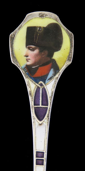 Antique Silver Enamel Napoleon Arc De Triomphe Souvenir Novelty Spoon