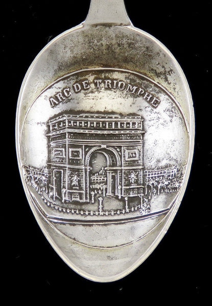 Antique Silver Enamel Napoleon Arc De Triomphe Souvenir Novelty Spoon