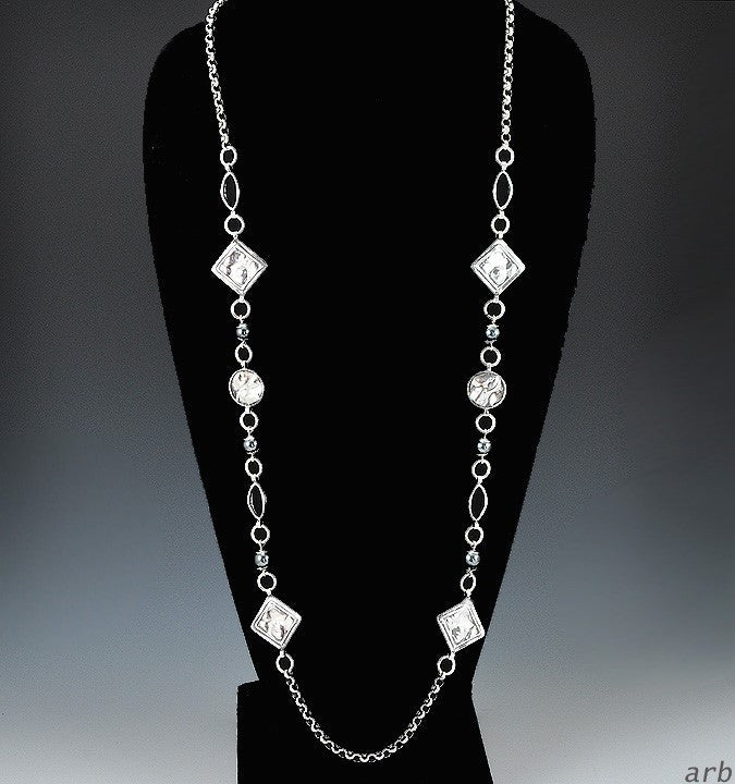 Good-Looking Sterling Silver Necklace of Chain, Hematite and Accents, 36 inches