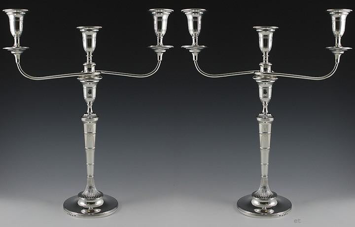 Pair Antique 1790 English Sterling Silver 3 Candle Candelabra Candlesticks